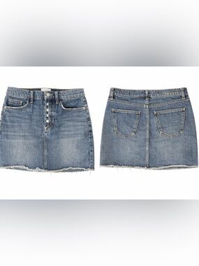Current/Elliott Denim Mini Skirt Size 26 Raw Hem Button Fly